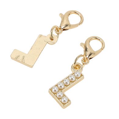 Faux Pearl Letter Shoelace Charms Gold Tone Beige 6 Pcs