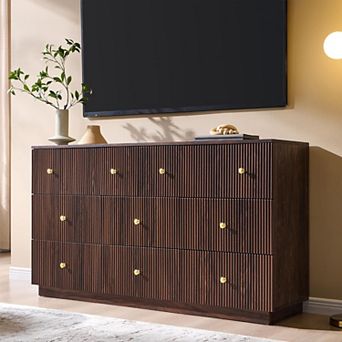Modern 8-Drawer Fluted Dresser 55" Wood Chest of Drawers, Storage Organizer for Bedroom Living Room