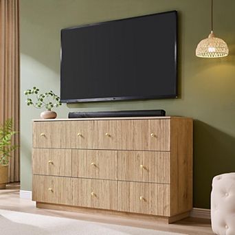 Modern 8-Drawer Fluted Dresser 55" Wood Chest of Drawers, Storage Organizer for Bedroom Living Room