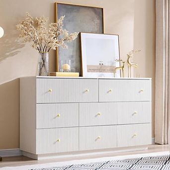 Modern 8-Drawer Fluted Dresser 55" Wood Chest of Drawers, Storage Organizer for Bedroom Living Room