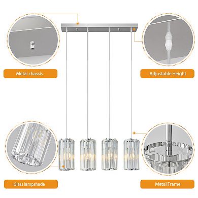 Modern Crystal Mini Pendant Light, Adjustable Fixture for Kitchen Island Dining Bedroom