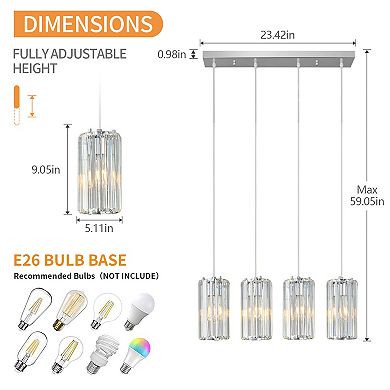 Modern Crystal Mini Pendant Light, Adjustable Fixture for Kitchen Island Dining Bedroom