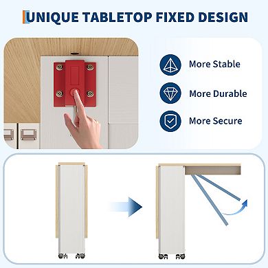 Folding Dining Table with Storage, Folding Kitchen Table with 6 Wheels, Compact Dining Table