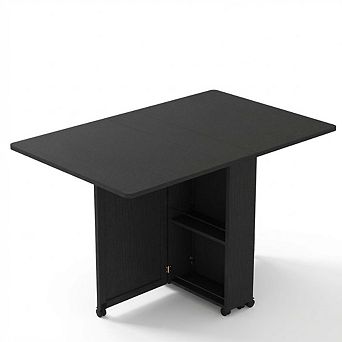 Folding Dining Table with Storage, Folding Kitchen Table with 6 Wheels, Compact Dining Table