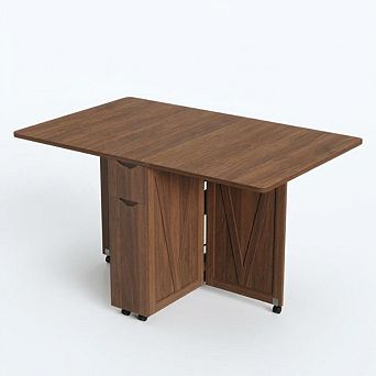Folding Dining Table with Storage, Folding Kitchen Table with 6 Wheels, Compact Dining Table