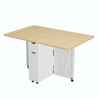 Folding Dining Table with Storage, Folding Kitchen Table with 6 Wheels, Compact Dining Table