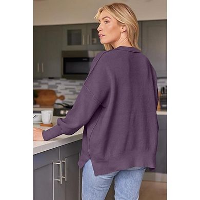 Oversized Batwing Side Slit Sweater