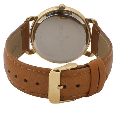 Peugeot Mens 38mm Domed Crystal Retro Design Calf Skin Leather Strap Watch