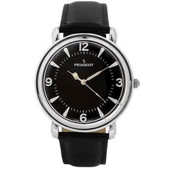 Peugeot Mens 38mm Domed Crystal Retro Design Calf Skin Leather Strap Watch