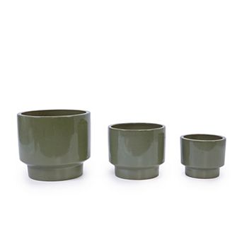 KWPZQEB Handmade Solid Glaze Ceramic Planter Set of 3 with Breathable Porous Clay