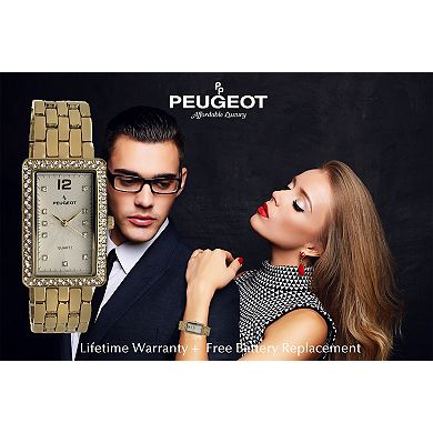 Peugeot Womens 40mm x 25mm Rectangular Textured Dial Bracelet Watch with Crystal Bezel