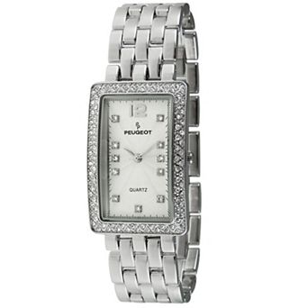 Peugeot Womens 40mm x 25mm Rectangular Textured Dial Bracelet Watch with Crystal Bezel