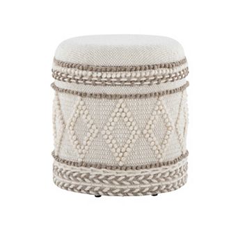 Loheer Handwoven Wool Tufted Knotted Storage Ottoman Accent Stool