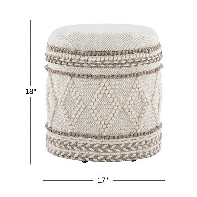 Loheer Handwoven Wool Tufted Knotted Storage Ottoman Accent Stool