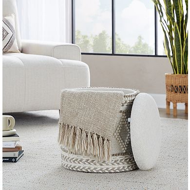 Loheer Handwoven Wool Tufted Knotted Storage Ottoman Accent Stool
