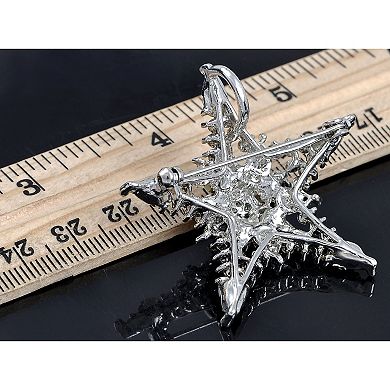 Silvery Tone Clear Crystal Colored Rhinestones Twinkle Bling Star Brooch Pin