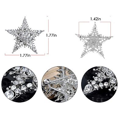 Silvery Tone Clear Crystal Colored Rhinestones Twinkle Bling Star Brooch Pin