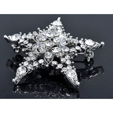 Silvery Tone Clear Crystal Colored Rhinestones Twinkle Bling Star Brooch Pin