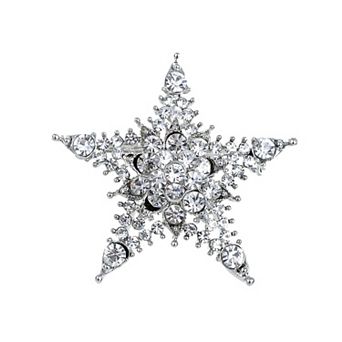 Silvery Tone Clear Crystal Colored Rhinestones Twinkle Bling Star Brooch Pin