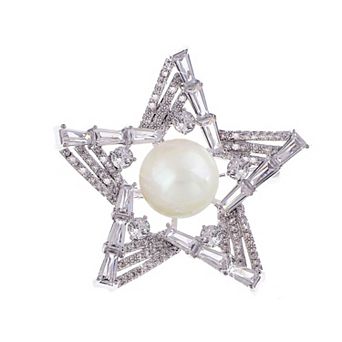 Silvery Tone Clear Crystal Colored Rhinestones Twinkle Bling Star Brooch Pin