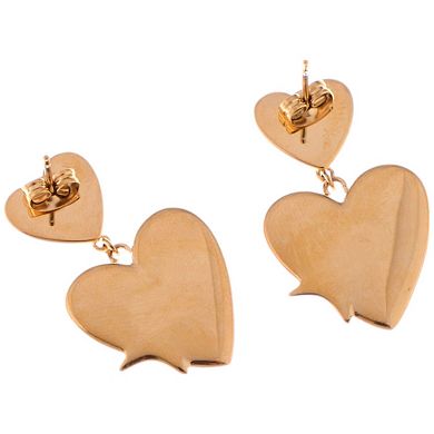 Gold Tone Heart Dangle Fashion Earrings with Silver Star Accents