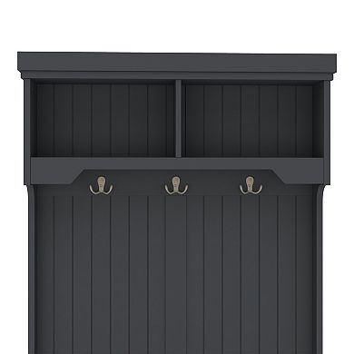 Pnronnc Hall Tree with Metal Double Hooks, Storage Cabinets, Open Shelves for Entryway Living Room