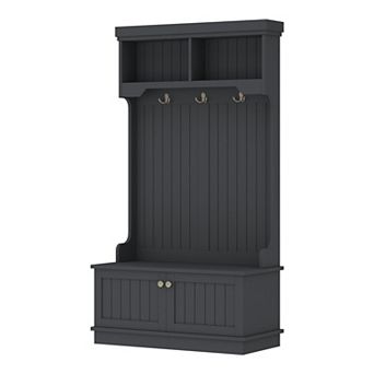 Pnronnc Hall Tree with Metal Double Hooks, Storage Cabinets, Open Shelves for Entryway Living Room