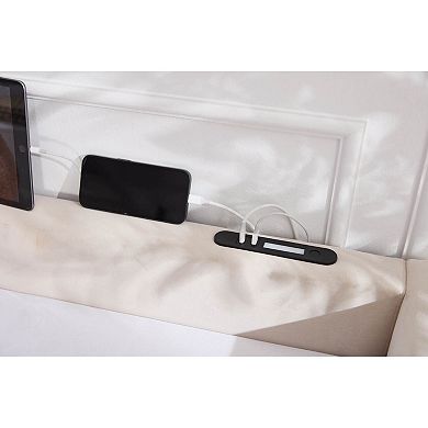 Pnronnc Full Upholstered Daybed L-Shaped Corner Sofa Bed with Trundle Charging Station LED