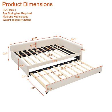 Pnronnc Full Upholstered Daybed L-Shaped Corner Sofa Bed with Trundle Charging Station LED