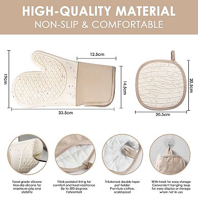 Oven Mitt and Pot Holder Set Heat Resistant 500°F
