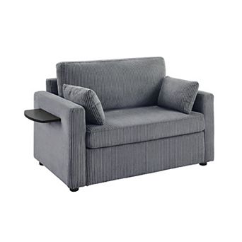 Pnronnc Sleeper Sofa Corduroy Loveseat Sofa with Foldable Side Table and Two USB Ports
