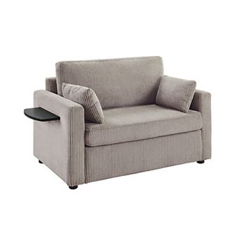Pnronnc Sleeper Sofa Corduroy Loveseat Sofa with Foldable Side Table and Two USB Ports