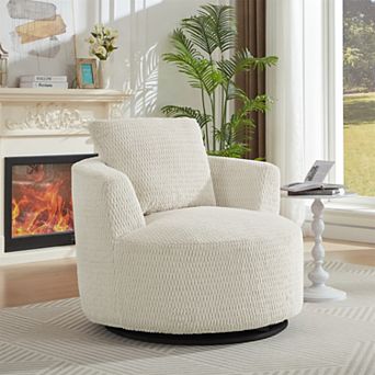 Loheer 360 Swivel Accent Chair, Modern Upholstered Barrel Chair for Living Room Office