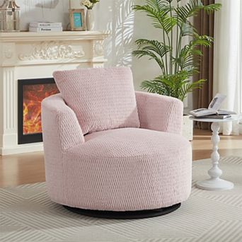 Loheer 360 Swivel Accent Chair, Modern Upholstered Barrel Chair for Living Room Office