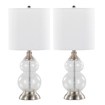 Loheer Contemporary Glass Accent Table Lamps with Linen Shades, Set of 2