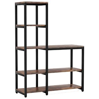 Space-Saving 5 tier L-Shaped Bookcase for Small Rooms and Home Organization
