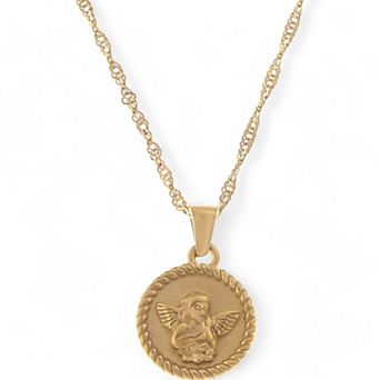 Women's Gold Tone Angel Medallion Pendant Fashion Necklace with Twisted Rope Chain