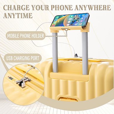 KWPZQEB Double-Row Silent Spinner Wheels Luggage Set with Cup Holder & USB Port & Phone Holder, 3PCS