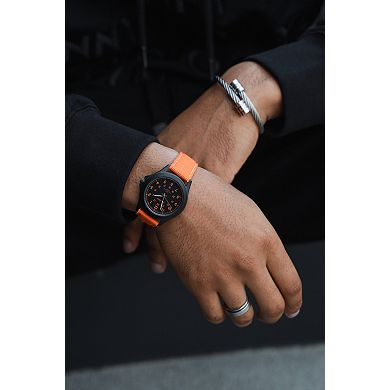 Peugeot Mens 40mm 24 hour Time Telling Military Dial Sport Canvas Strap Watch