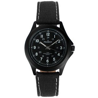 Peugeot Mens 40mm 24 hour Time Telling Military Dial Sport Canvas Strap Watch
