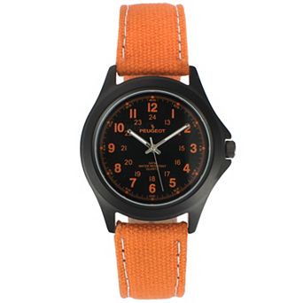 Peugeot Mens 40mm 24 hour Time Telling Military Dial Sport Canvas Strap Watch