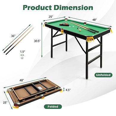 47 Inch Folding Billiard Table with Cues and Brush Chalk -Green
