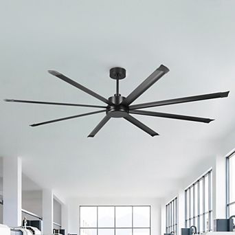100" Industrial Black Aluminum 8-Blade HVLS Large Ceiling Fan with Remote, No Light