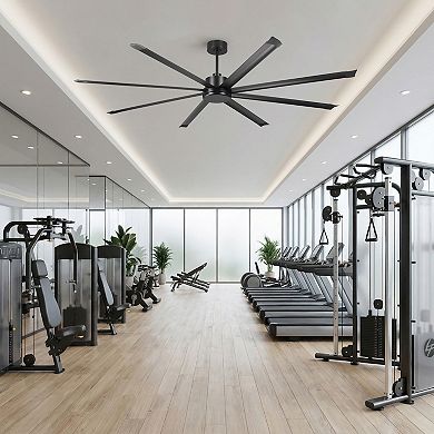 100" Industrial Black Aluminum 8-Blade HVLS Large Ceiling Fan with Remote, No Light