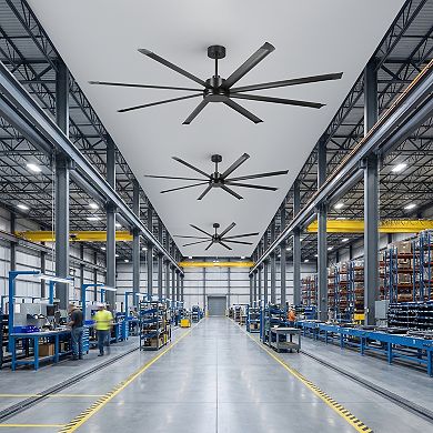 100" Industrial Black Aluminum 8-Blade HVLS Large Ceiling Fan with Remote, No Light