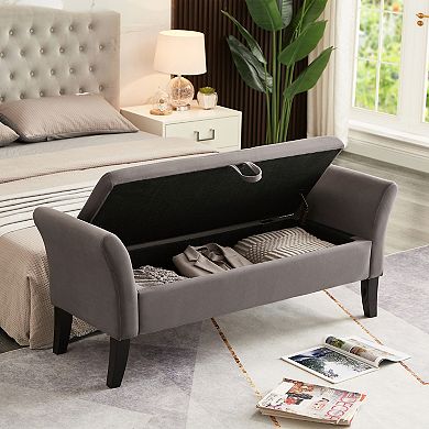 51.5-inch bench, bed stool, footstool, with velvet storage compartment