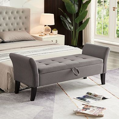 51.5-inch bench, bed stool, footstool, with velvet storage compartment