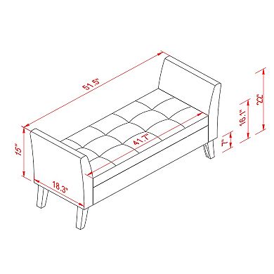 51.5-inch bench, bed stool, footstool, with velvet storage compartment