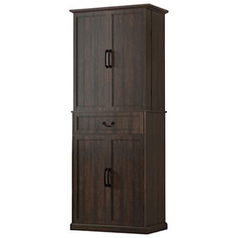 Farmhouse Kitchen Pantry Cabinet with Motion Sensor Light, Drawer and Shelves