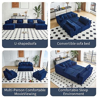 Pnronnc Corduroy Modular Sectional Sofa U-Shaped Cloud Couch with Reversible Chaise, Deep Seat